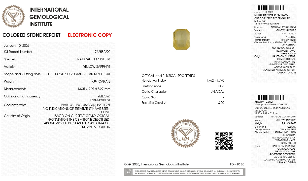 Natural Yellow Sapphire (Pukhraj) 7.94 Carats