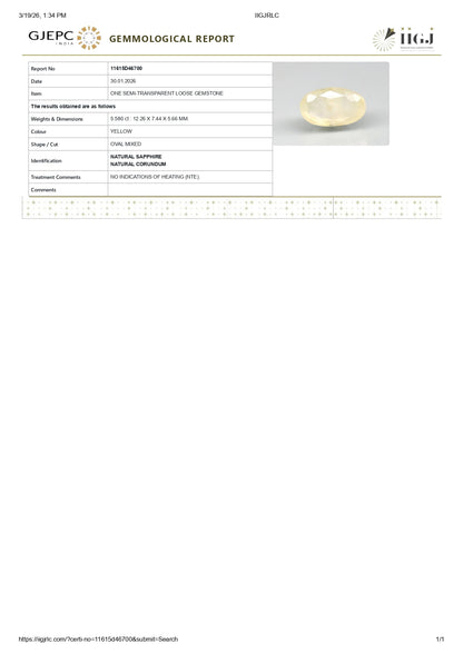 Natural Yellow Sapphire (Pukhraj) 5.58 Carats