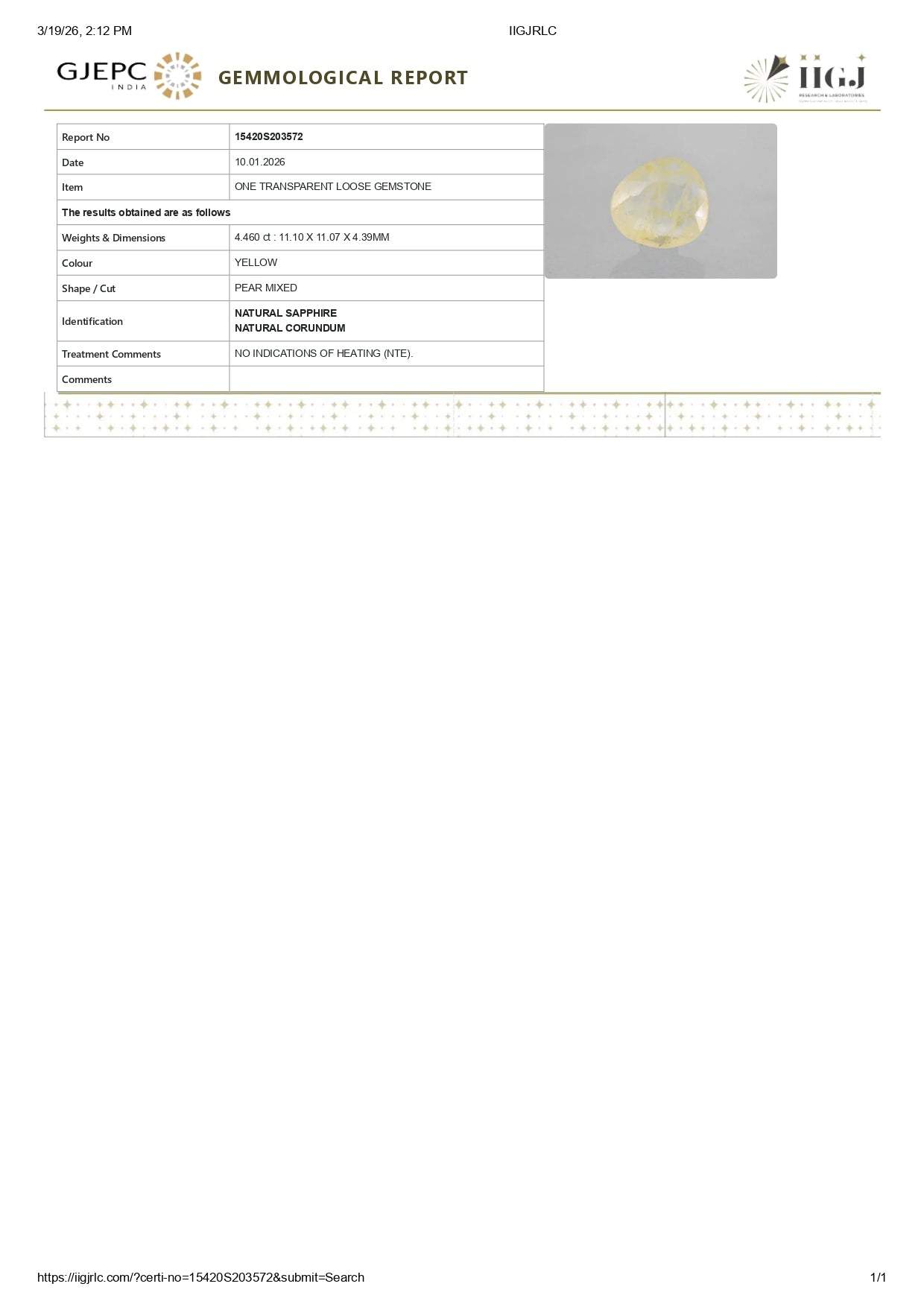Natural Yellow Sapphire (Pukhraj) 4.46 Carats