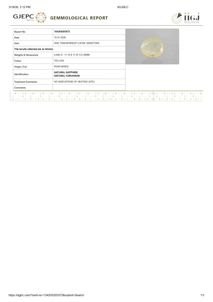 Natural Yellow Sapphire (Pukhraj) 4.46 Carats