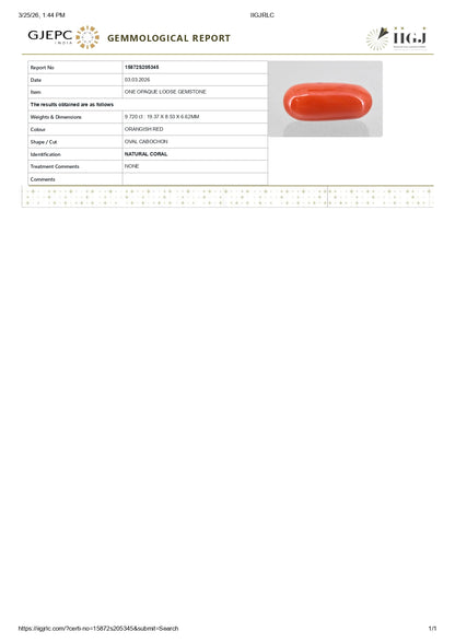 Natural Italian Red Coral (Moonga) 9.72 Carats