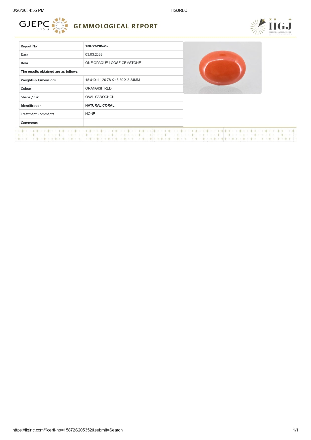 Japanese Red Coral (Moonga) 18.41 Carats