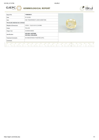 Natural Yellow Sapphire (Pukhraj) 5.59 Carats