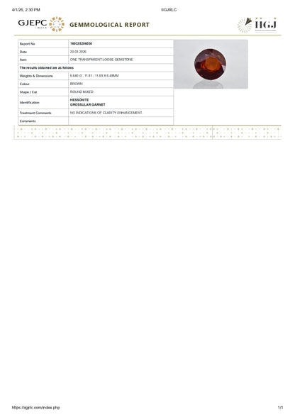 Natural Sri-Lankan Hessonite (Gomed) 6.69 Carats