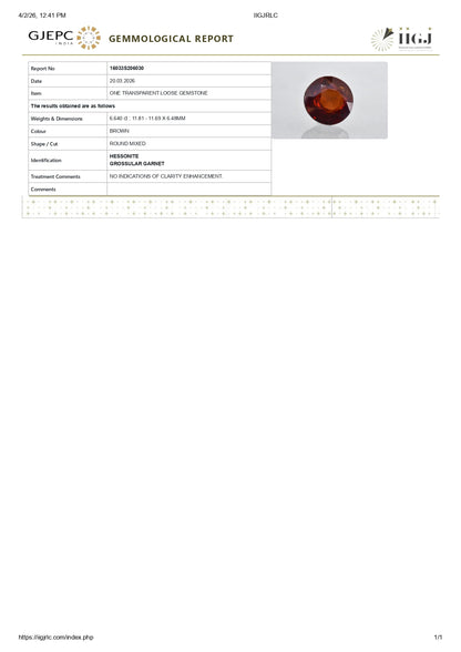 Natural Sri-Lankan Hessonite (Gomed) 6.64 Carats