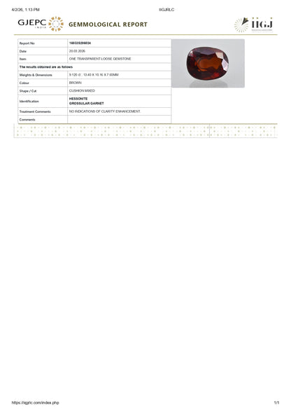 Natural Sri-Lankan Hessonite (Gomed) 9.12 Carats
