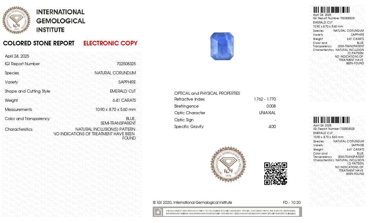 Natural Blue Sapphire (Neelam) 6.41 Carats