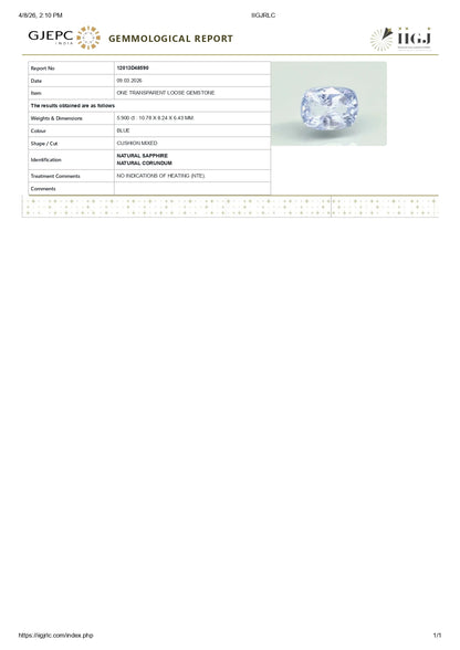 Natural Blue Sapphire (Neelam) 5.90 Carats