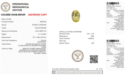Natural Yellow Sapphire (Pukhraj) 5.11 Carats