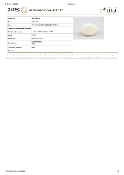 Natural Australian White Fire Opal 4.71 Carats