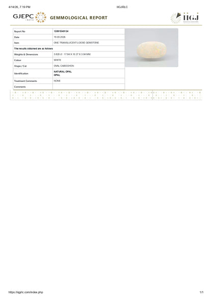 Natural Australian White Fire Opal 3.82 Carats