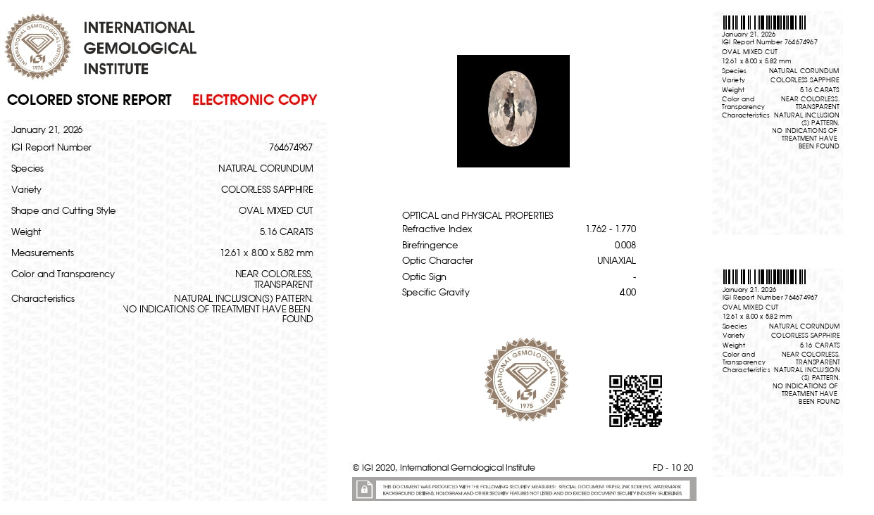 Natural White Sapphire 5.16 Carats
