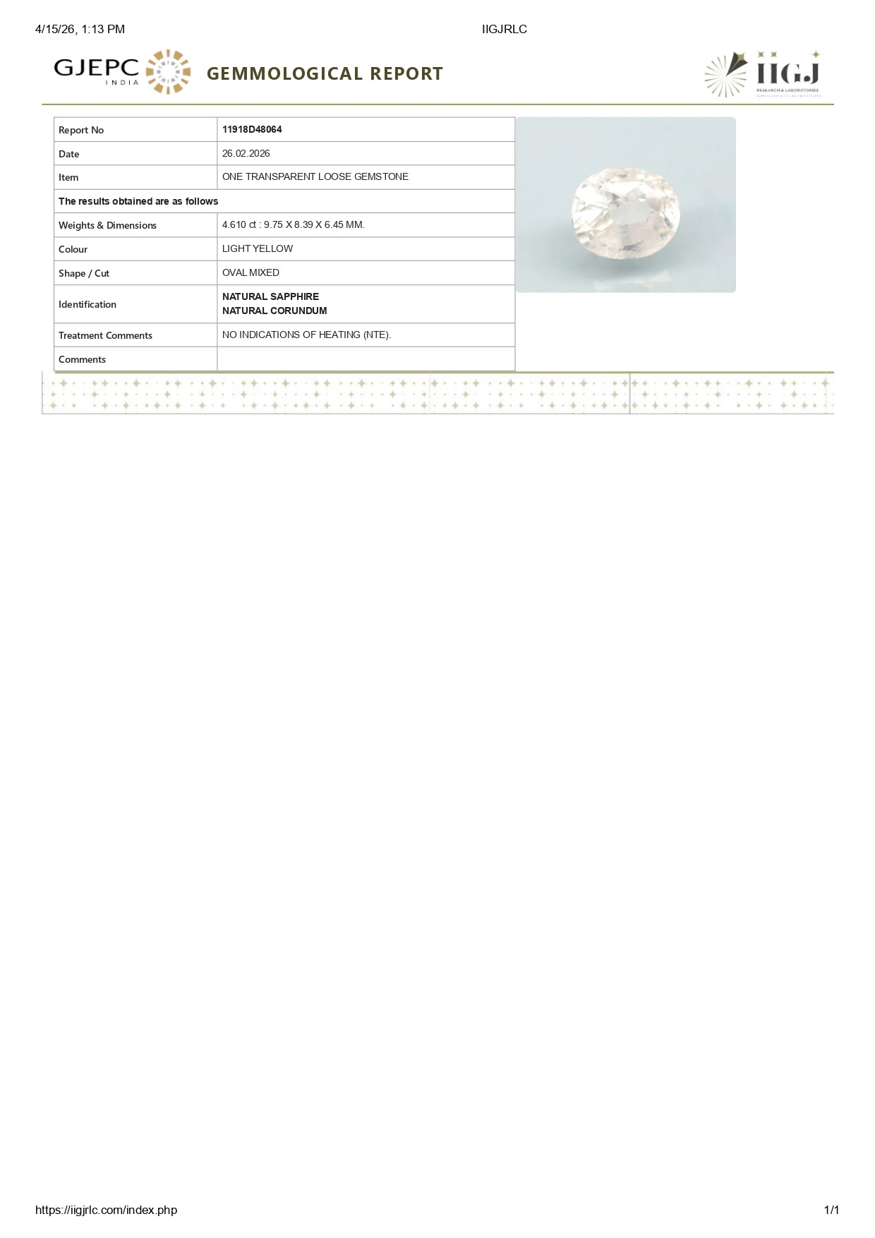 Natural White Sapphire 4.61 Carats