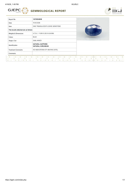 Natural Blue Sapphire (Neelam) 4.73 Carats