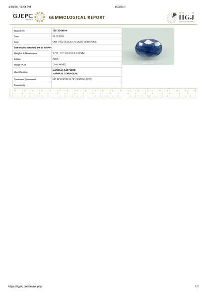 Natural Blue Sapphire (Neelam) 5.70 Carats