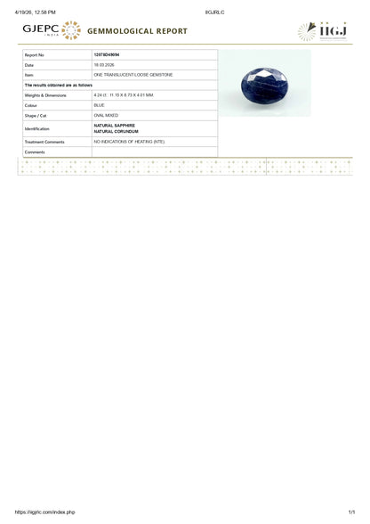 Natural Blue Sapphire (Neelam) 4.24 Carats
