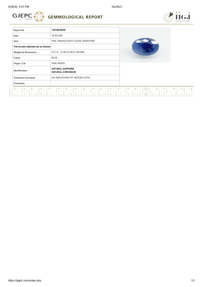 Natural Blue Sapphire (Neelam) 4.21 Carats