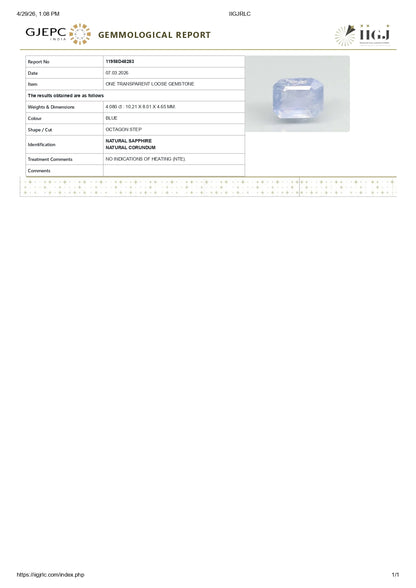 Natural Blue Sapphire (Neelam) 4.08 Carats