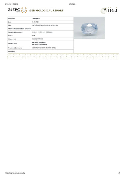 Natural Blue Sapphire (Neelam) 5.11 Carats