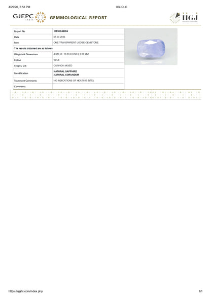 Natural Blue Sapphire (Neelam) 4.88 Carats