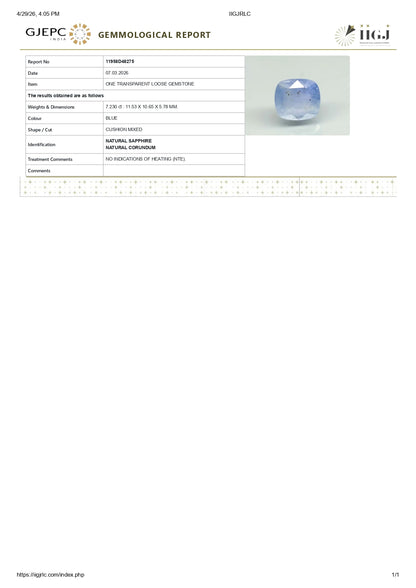 Natural Blue Sapphire (Neelam) 7.23 Carats