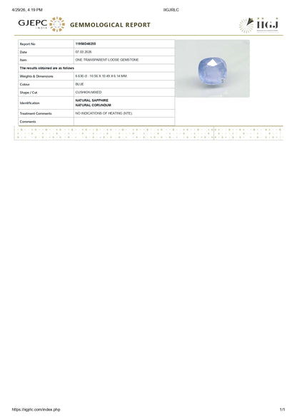 Natural Blue Sapphire (Neelam) 6.63 Carats