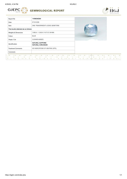 Natural Blue Sapphire (Neelam) 7.80 Carats
