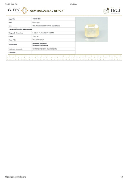 Natural Yellow Sapphire (Pukhraj) 5.42 Carats