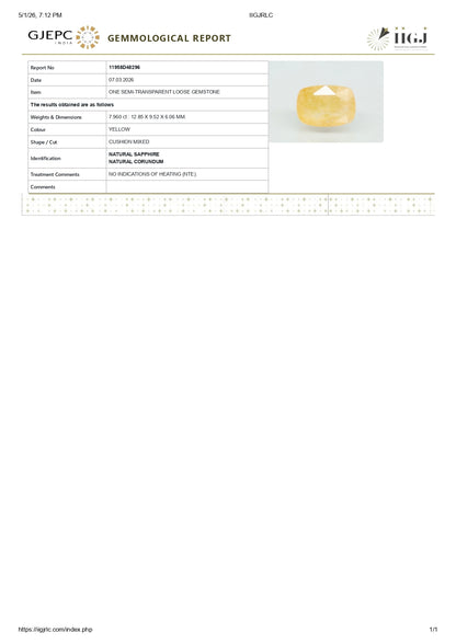 Natural Yellow Sapphire (Pukhraj) 7.96 Carats