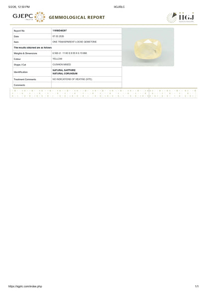 Natural Yellow Sapphire (Pukhraj) 6.56 Carats