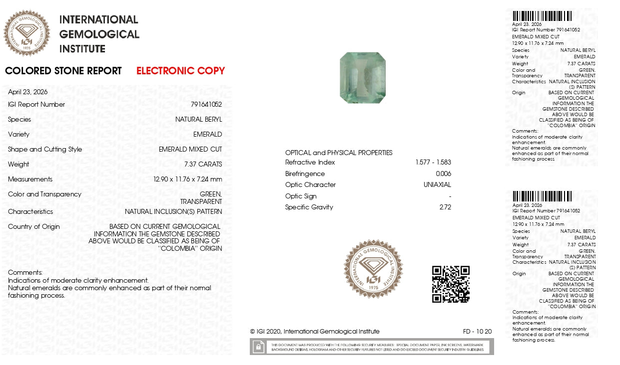 Natural Columbian Emerald (Panna) 7.37 Carats