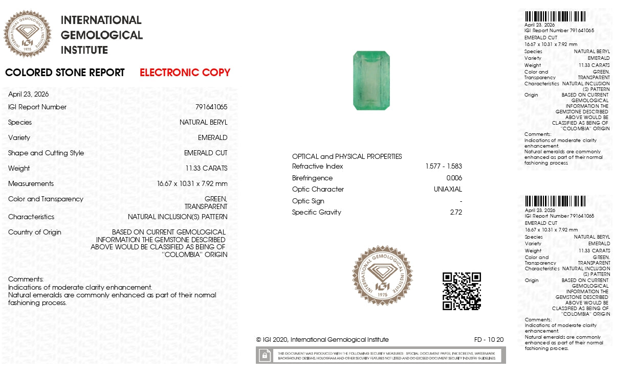 Natural Columbian Emerald (Panna) 11.33 Carats