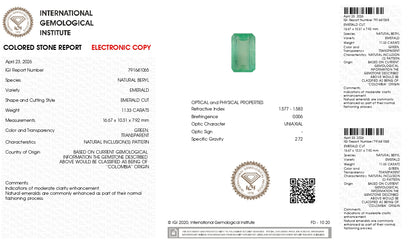 Natural Columbian Emerald (Panna) 11.33 Carats