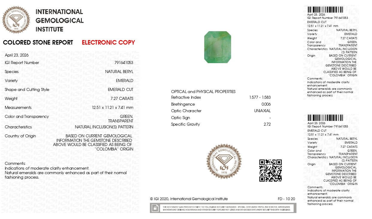 Natural Columbian Emerald (Panna) 7.27 Carats
