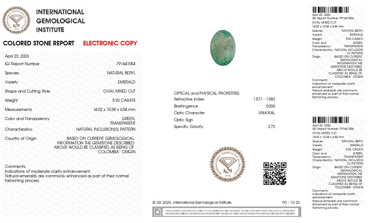 Natural Columbian Emerald (Panna) 5.92 Carats