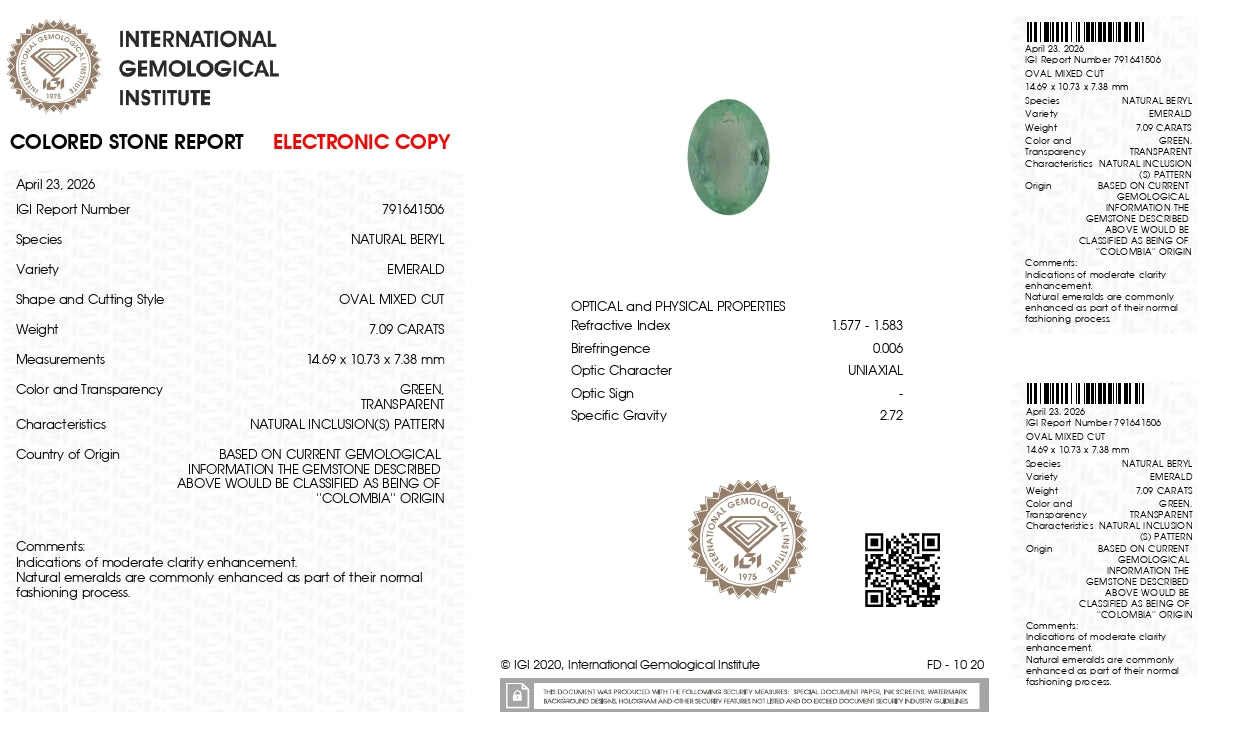 Natural Columbian Emerald (Panna) 7.09 Carats