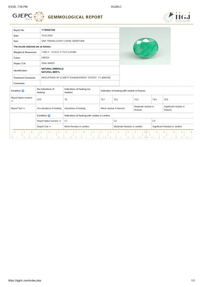 Natural Zambian Emerald (Panna) 7.69 Carats