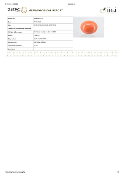 Japanese Red Coral (Moonga) 14.11 Carats