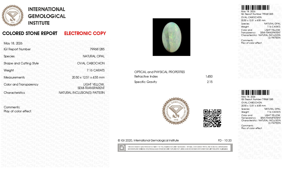 Natural Australian White Fire Opal 7.16 Carats