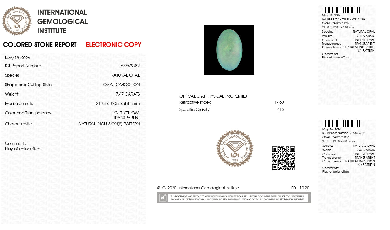 Natural Australian White Fire Opal 7.47 Carats