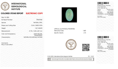Natural Australian White Fire Opal 7.47 Carats