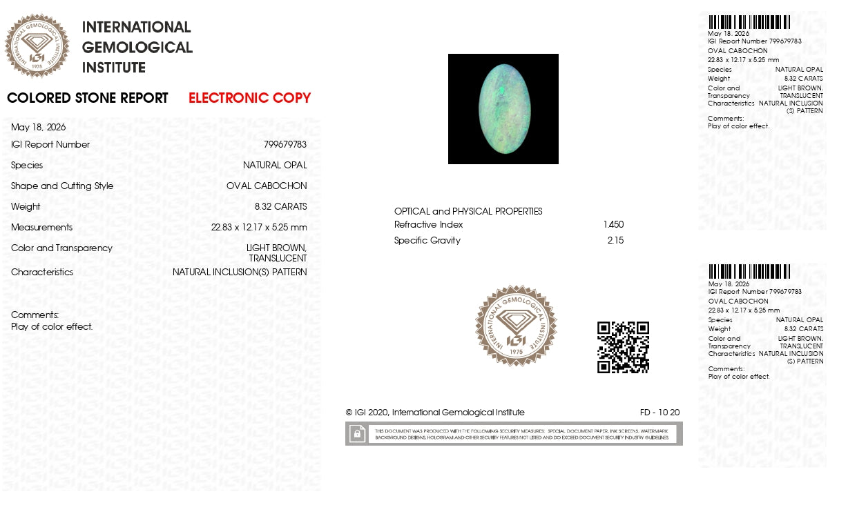 Natural Australian White Fire Opal 8.32 Carats
