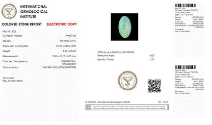 Natural Australian White Fire Opal 8.32 Carats