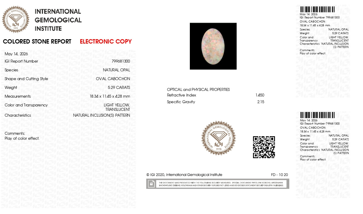 Natural Australian White Fire Opal 5.29 Carats