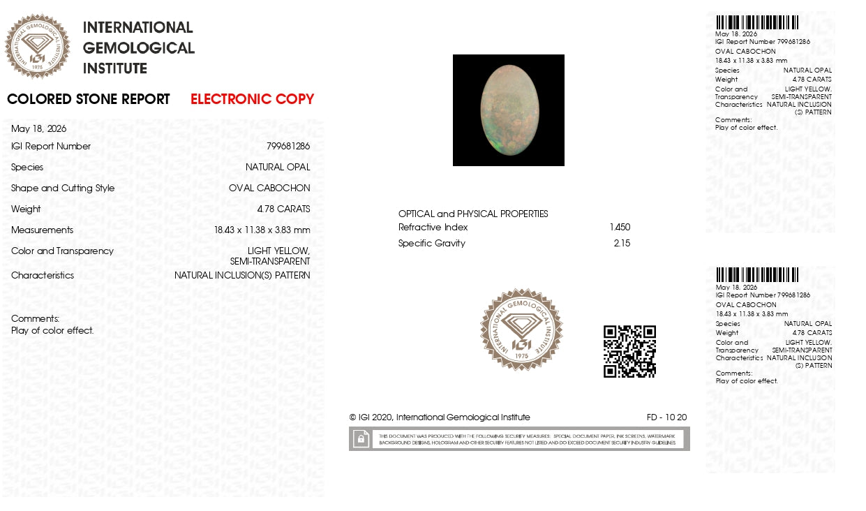 Natural Australian White Fire Opal 4.78 Carats