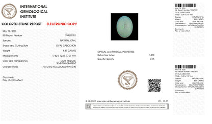 Natural Australian White Fire Opal 8.89 Carats