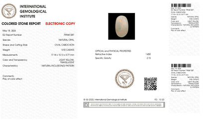 Natural Australian White Fire Opal 5.92 Carats