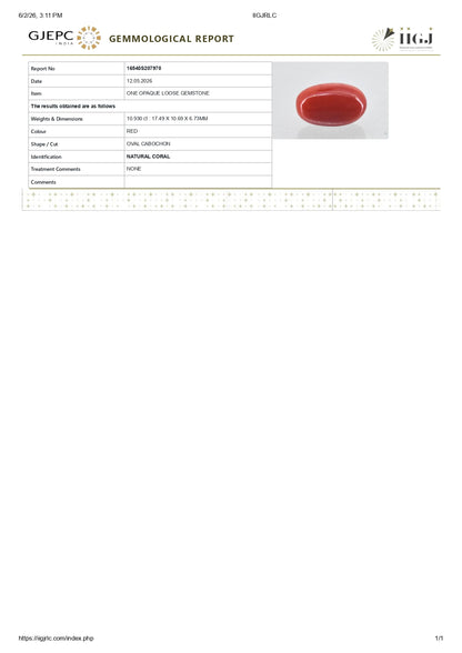 Natural Italian Red Coral (Moonga) 10.93 Carats