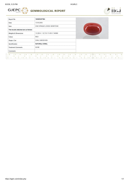 Natural Italian Red Coral (Moonga) 12.20 Carats