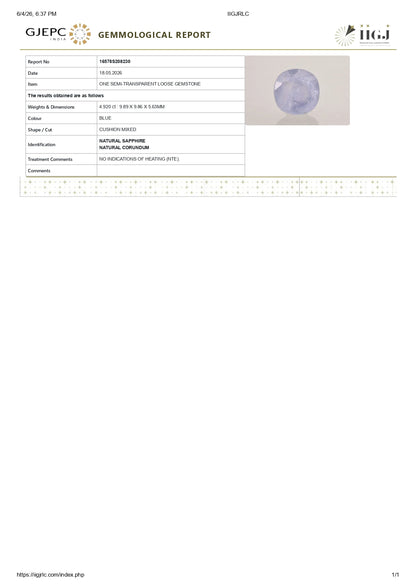 Natural Blue Sapphire (Neelam) 4.92 Carats